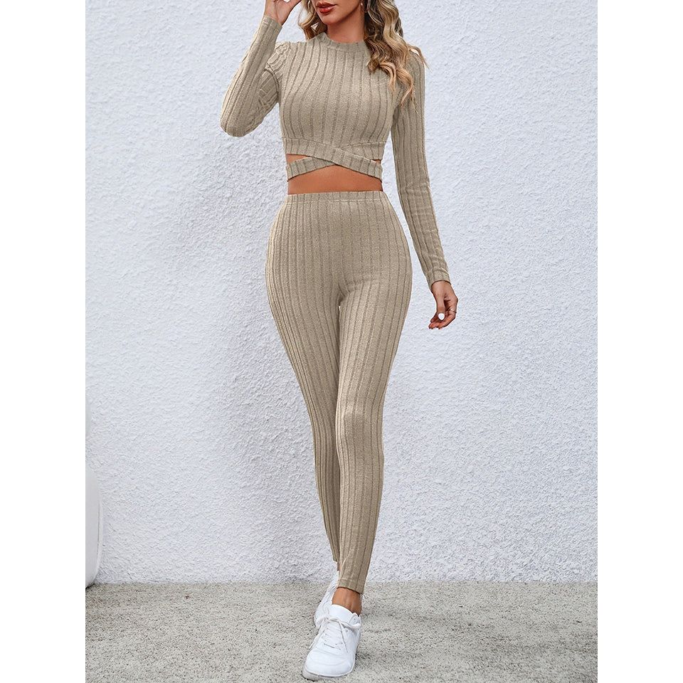 Crisscross Knit Top and Leggings Set