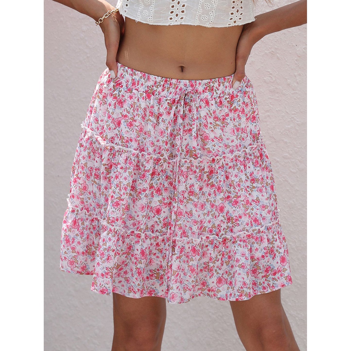 Printed Elastic Waist Mini Skirt