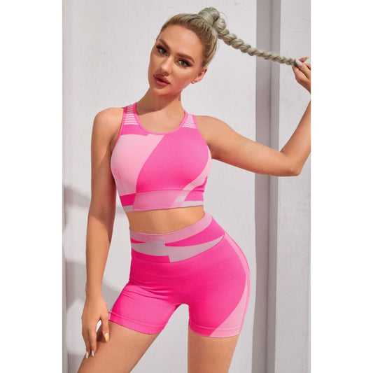 Color Block Sports Bra and Shorts Set