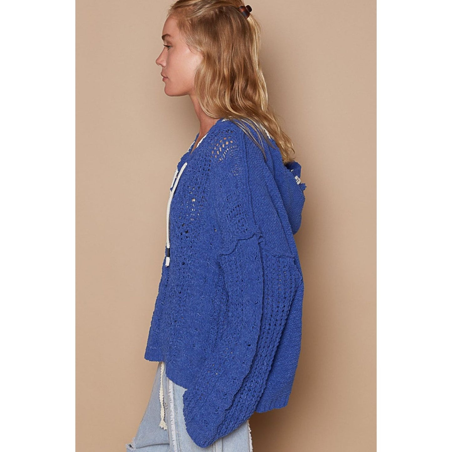 POL Cable Knit Hooded Chenille Sweater