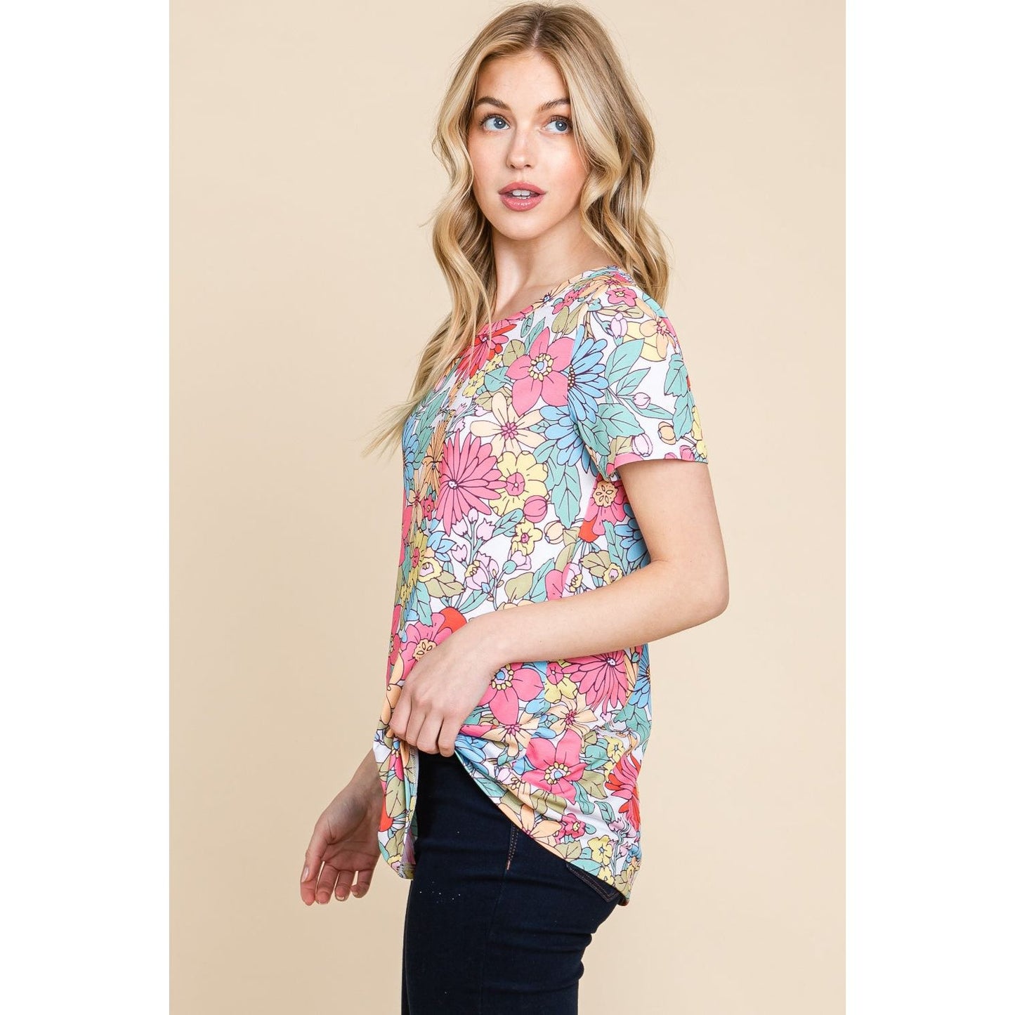 BOMBOM Floral Short Sleeve T-Shirt