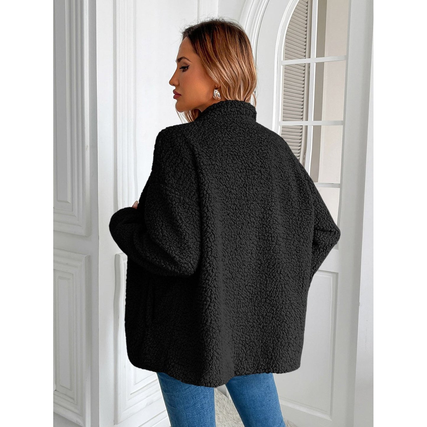 Ivy Lane Zip Up Long Sleeve Fuzzy Jacket