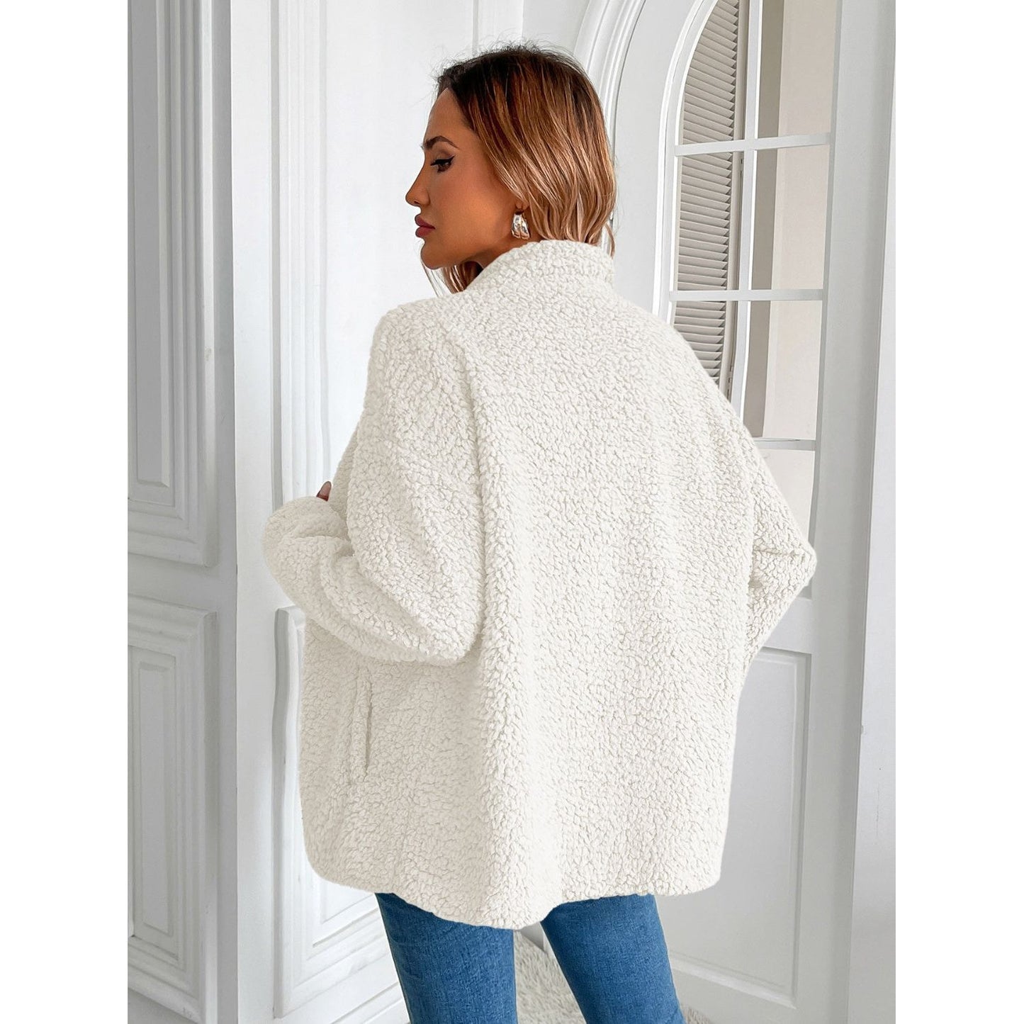 Ivy Lane Zip Up Long Sleeve Fuzzy Jacket