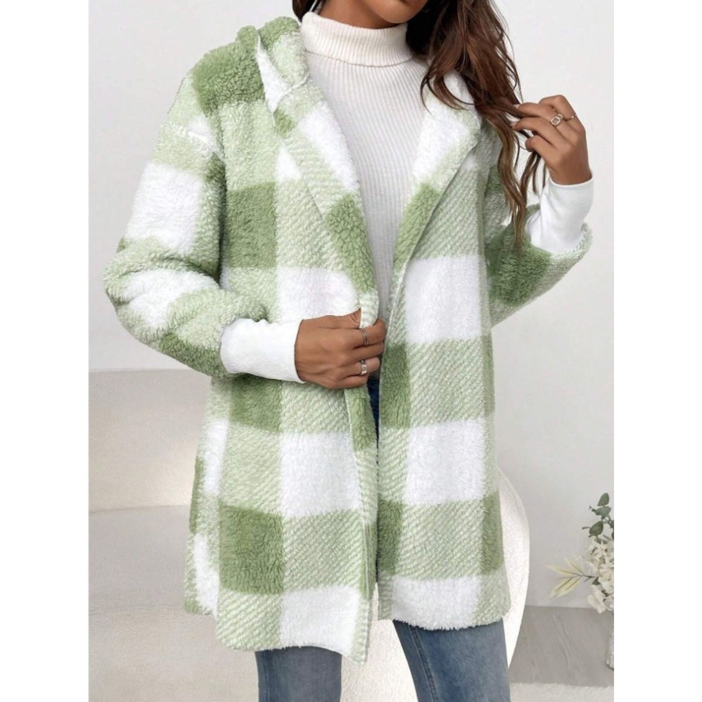 Plaid Long Sleeve Hooded Coat