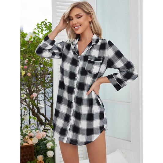 Plaid Lapel Collar Shirt Dress