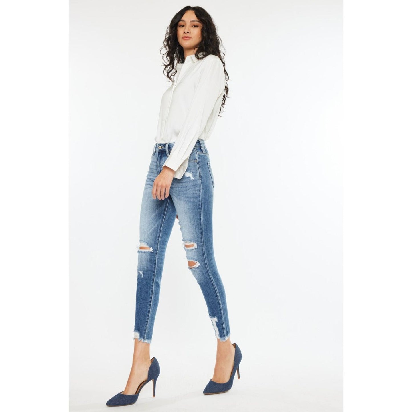 Kancan High Rise Frayed Ankle Skinny Jeans