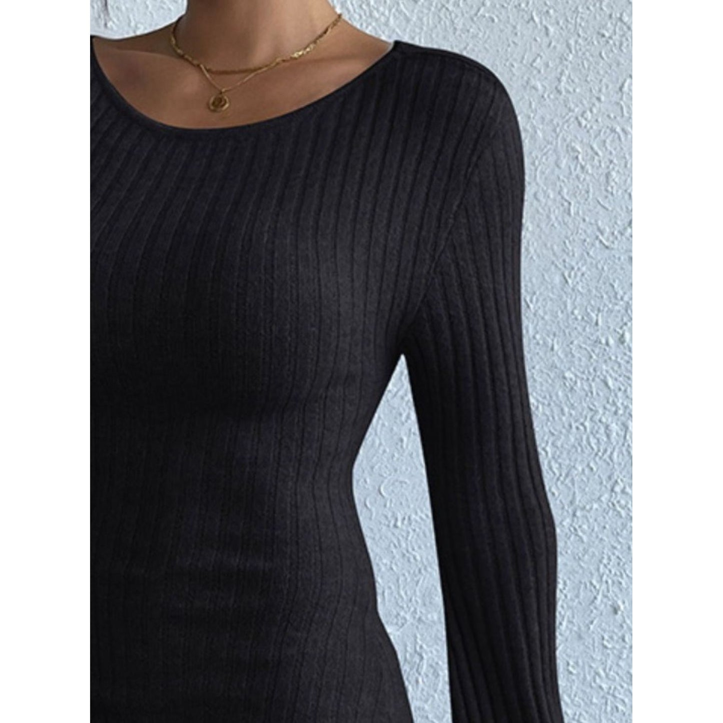 Backless Round Neck Long Sleeve Sweater Dress