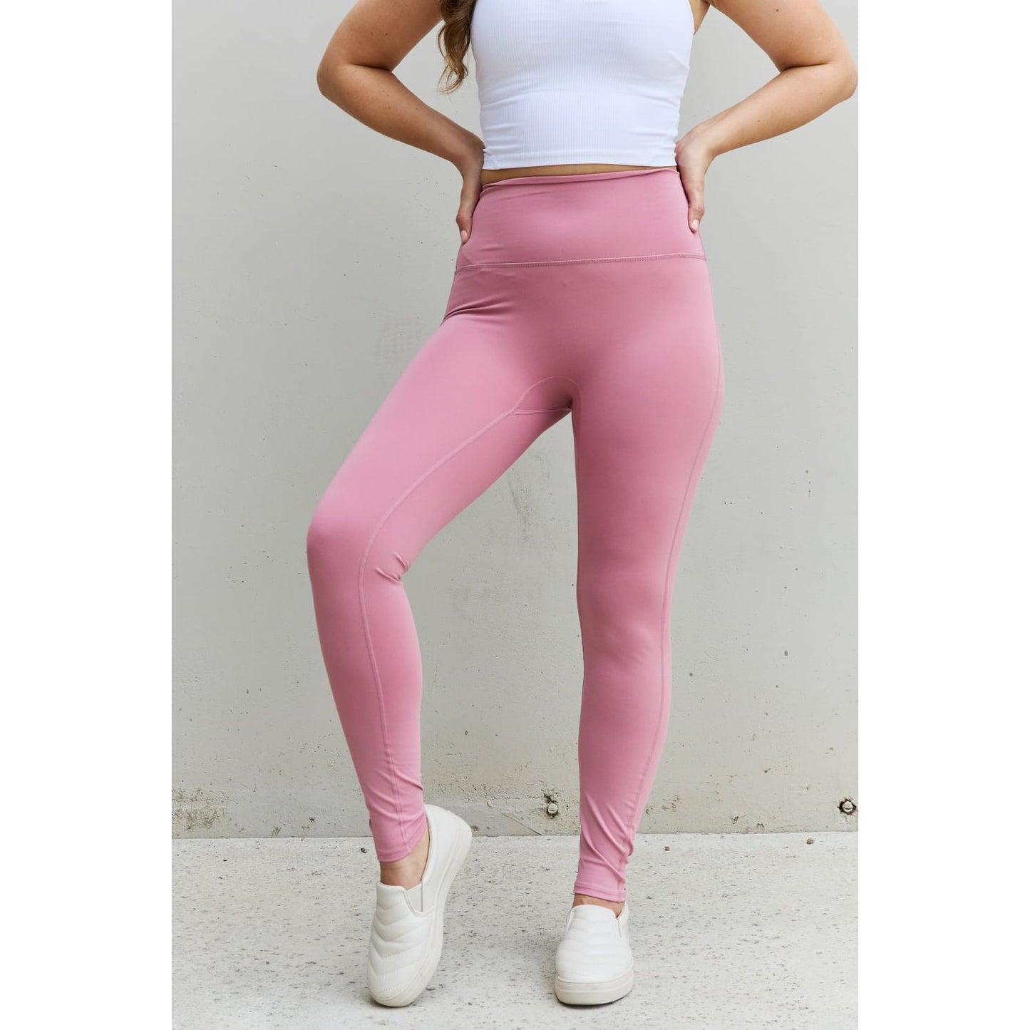 Zenana Fit For You Full Size High Waist Active Leggings in Light Rose