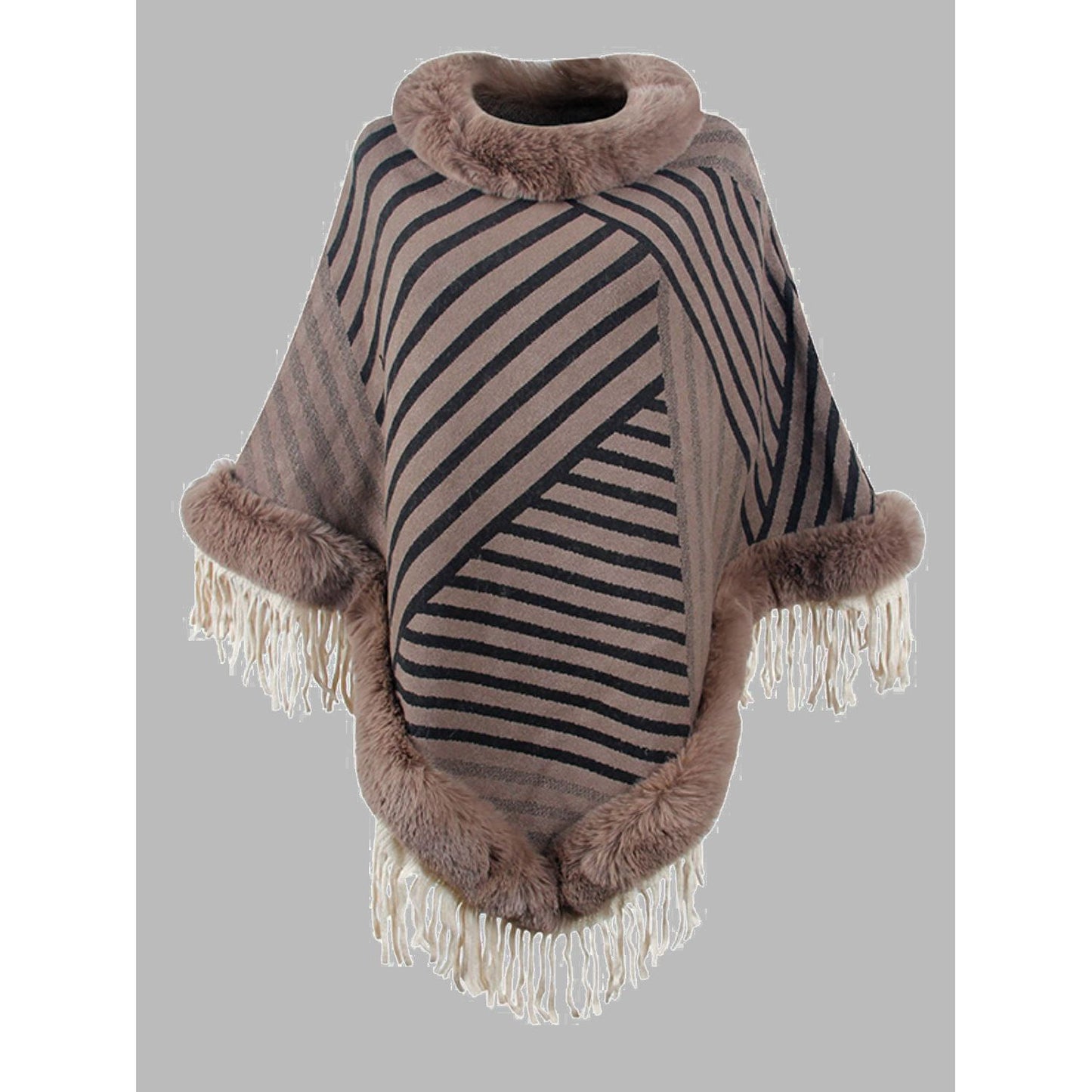 Striped Fringe Hem Poncho