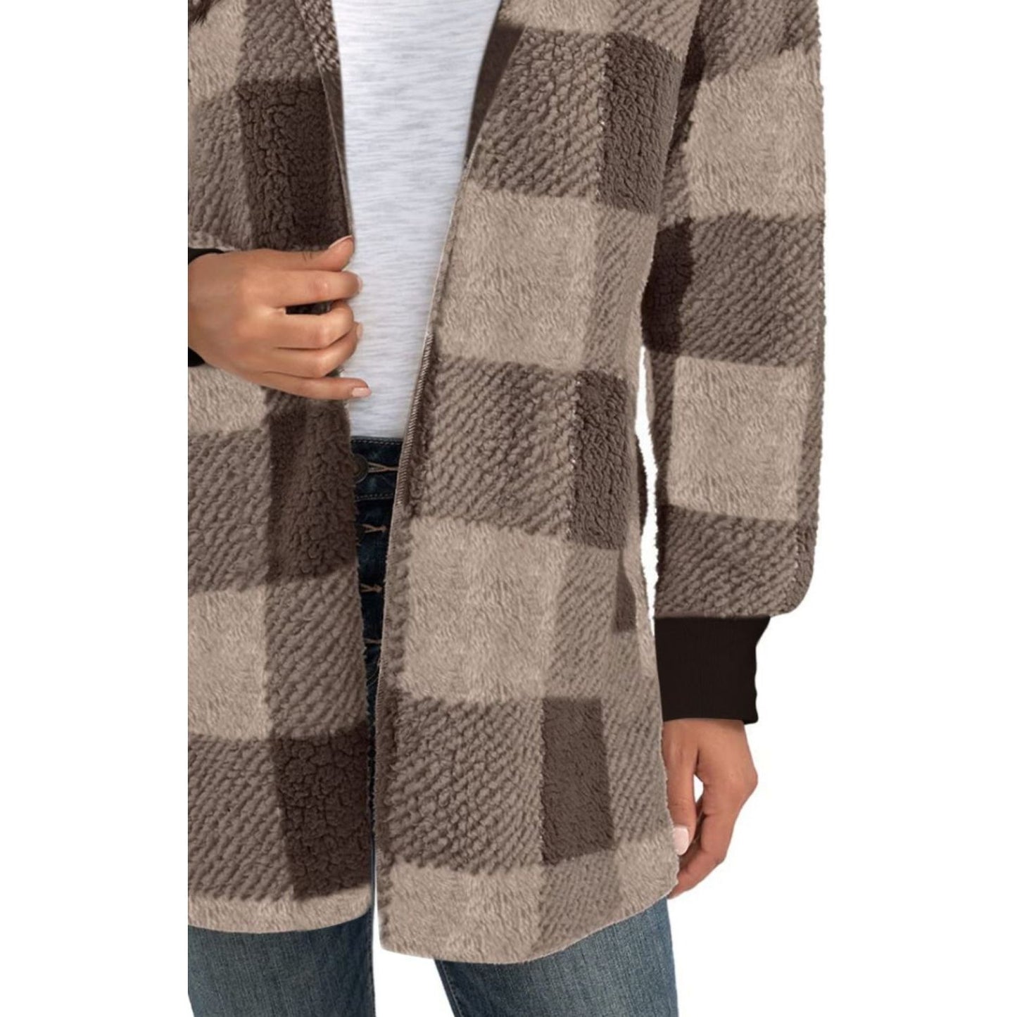 Plaid Long Sleeve Hooded Coat