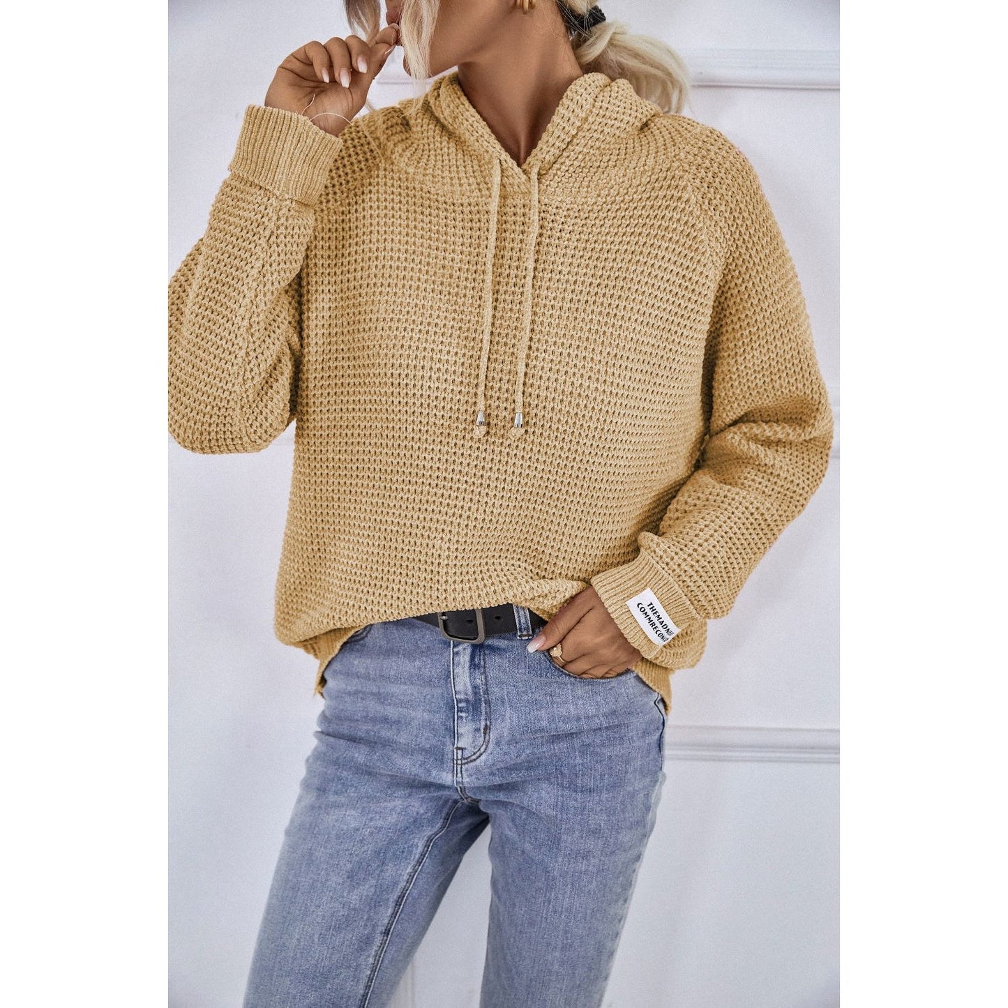 Drawstring Long Sleeve Hooded Sweater