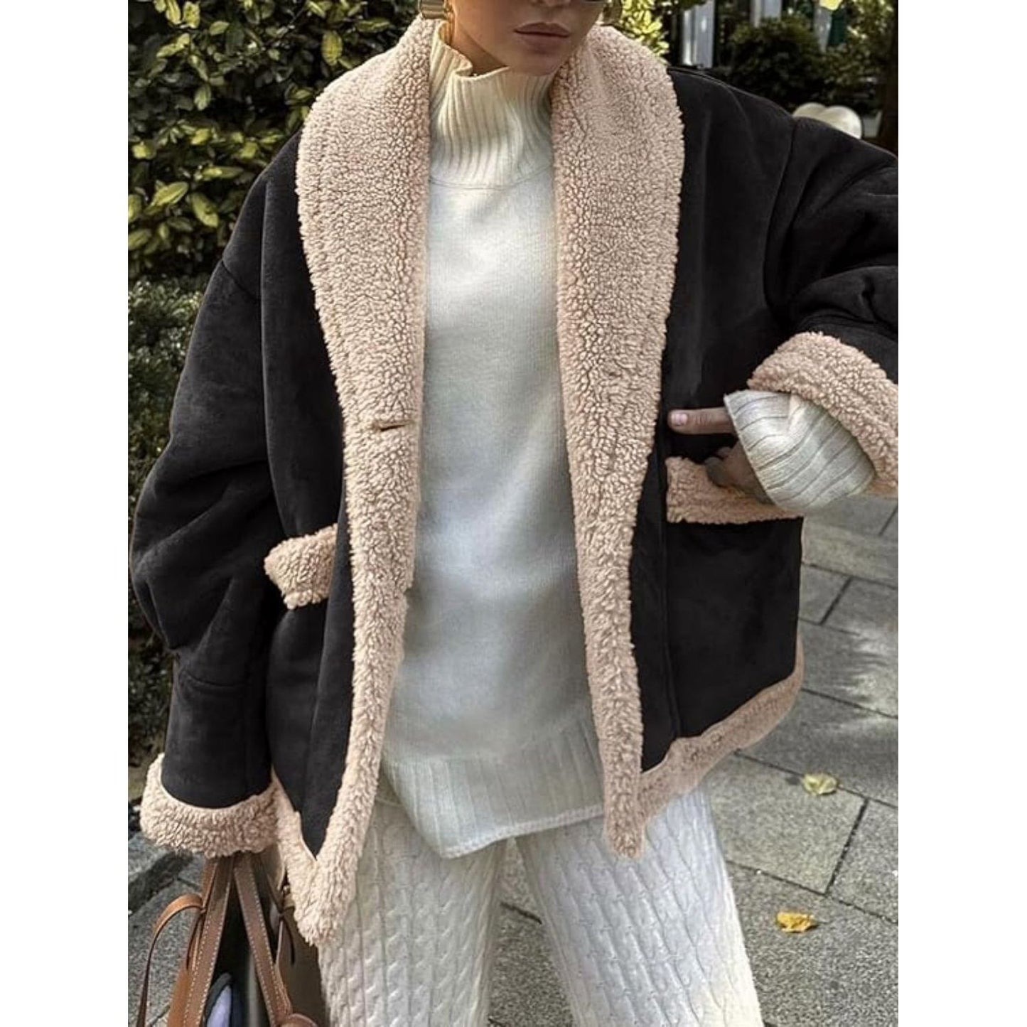 Fuzzy Collared Neck Long Sleeve Jacket