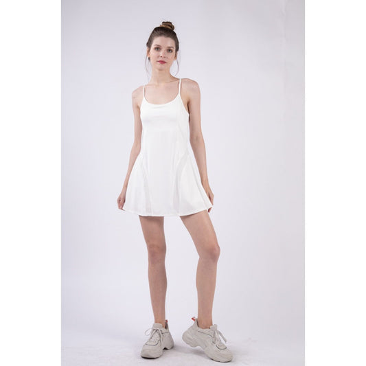 VERY J Mesh Detail Tennis Mini Active Dress with Shorts Inside