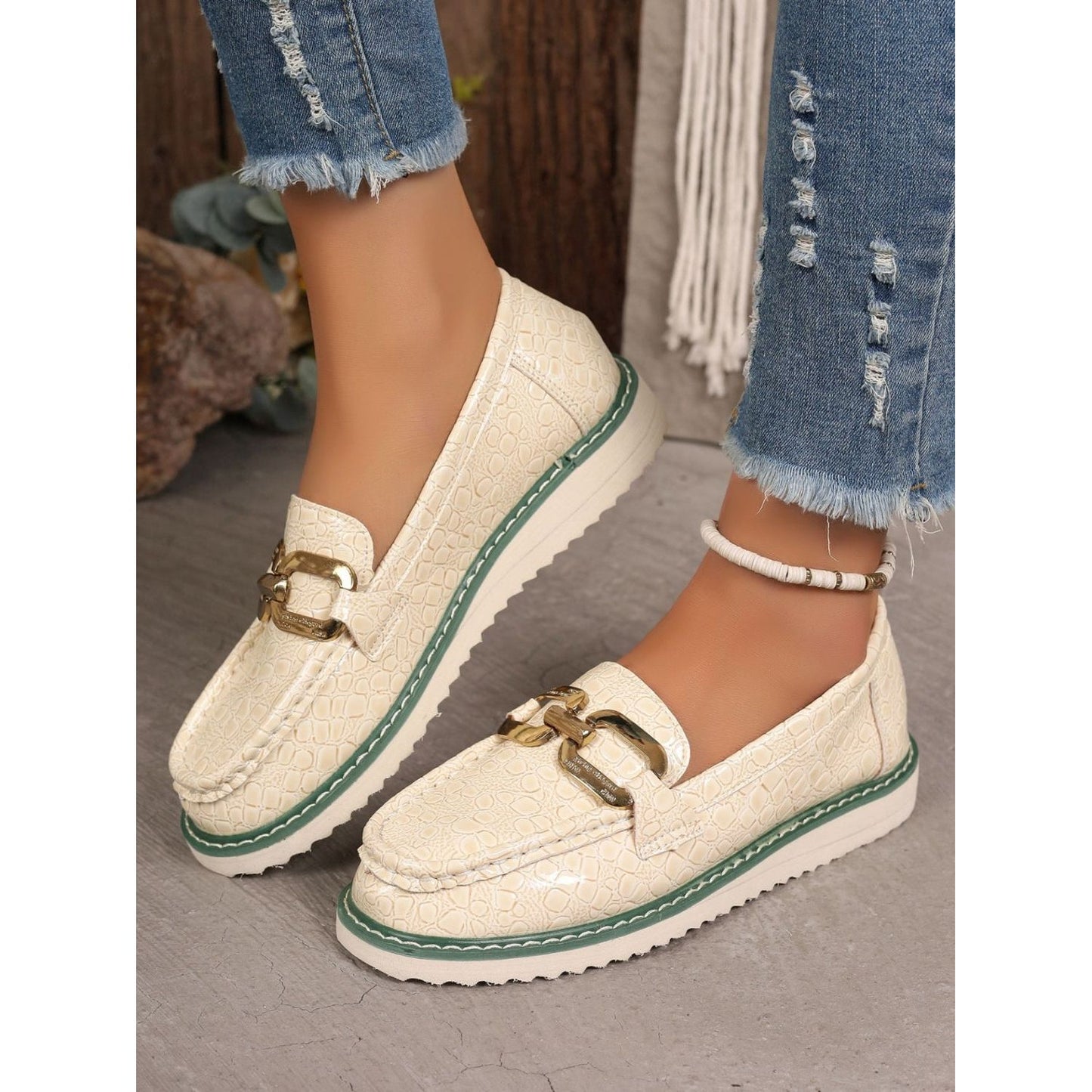 PU Leather Buckle Trim Loafers