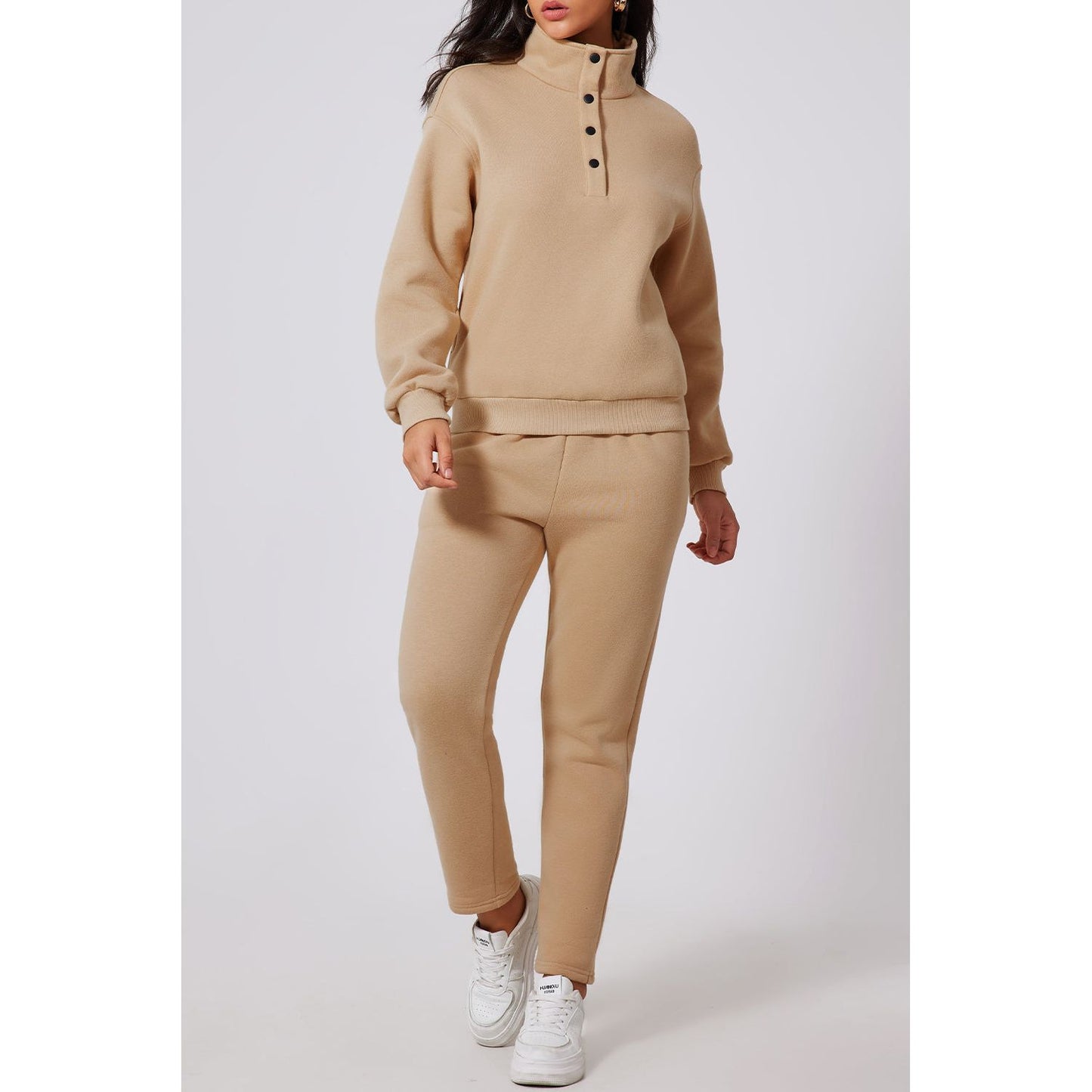 Half Snap Turtleneck Top and Pants Active Set