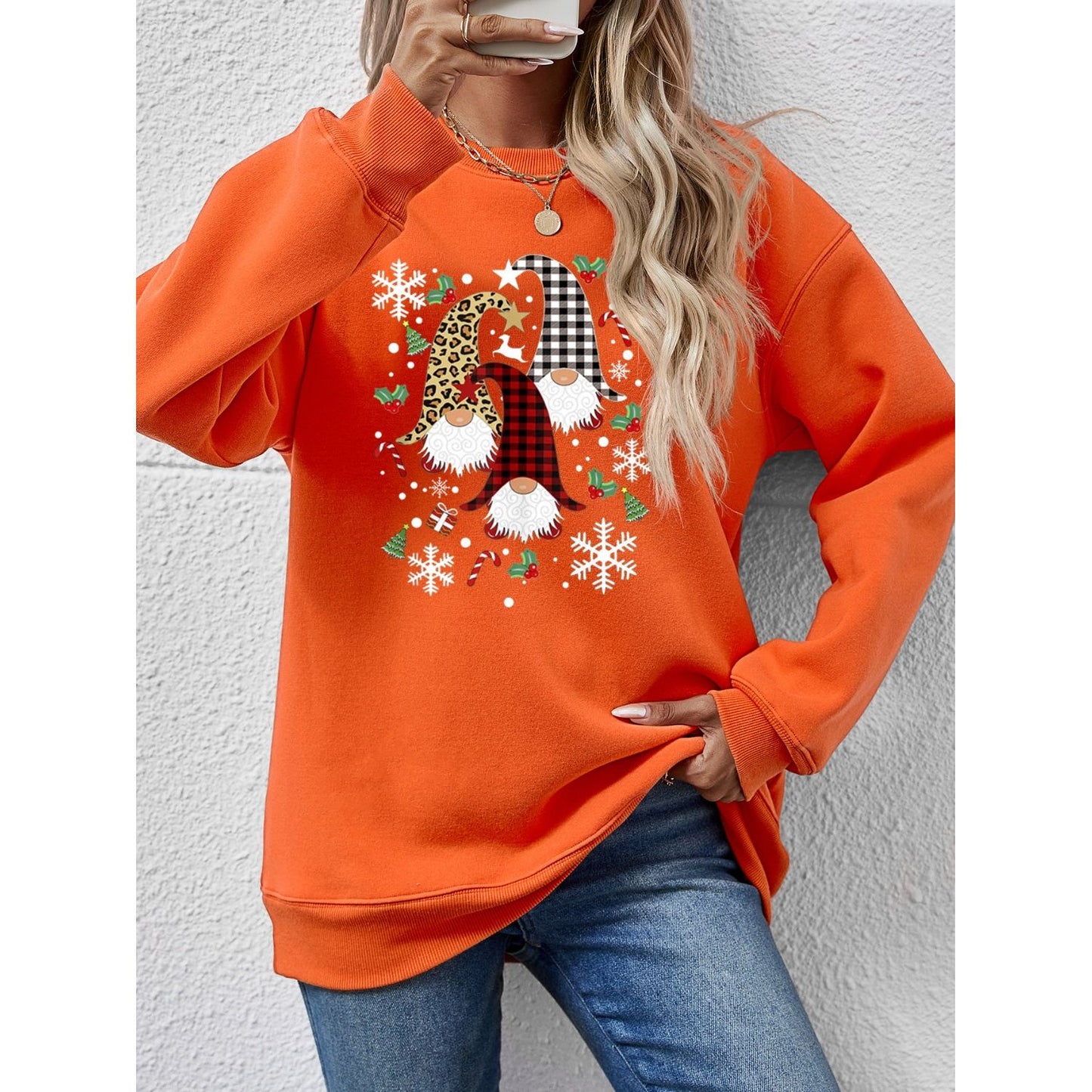 Faceless Gnomes Graphic Drop Shoulder Sweatshirt