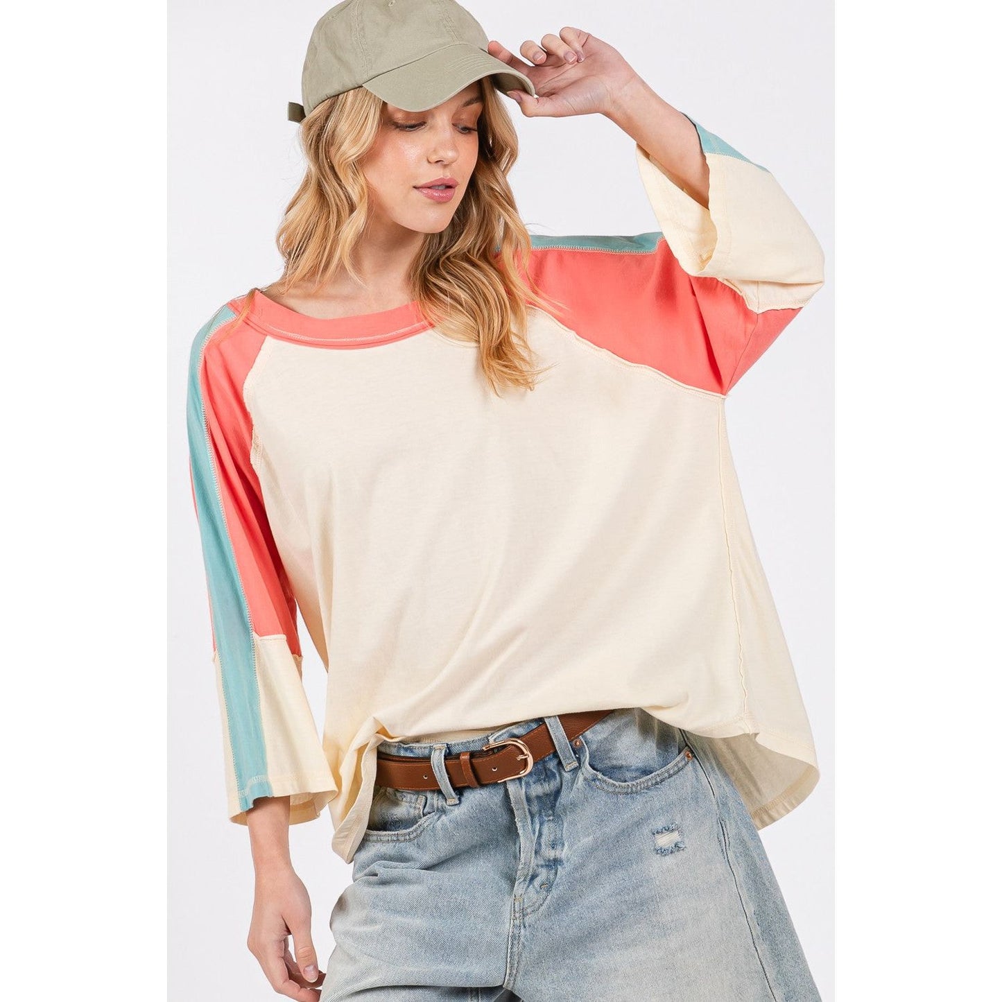 SAGE + FIG Color Block Curved Hem T-Shirt