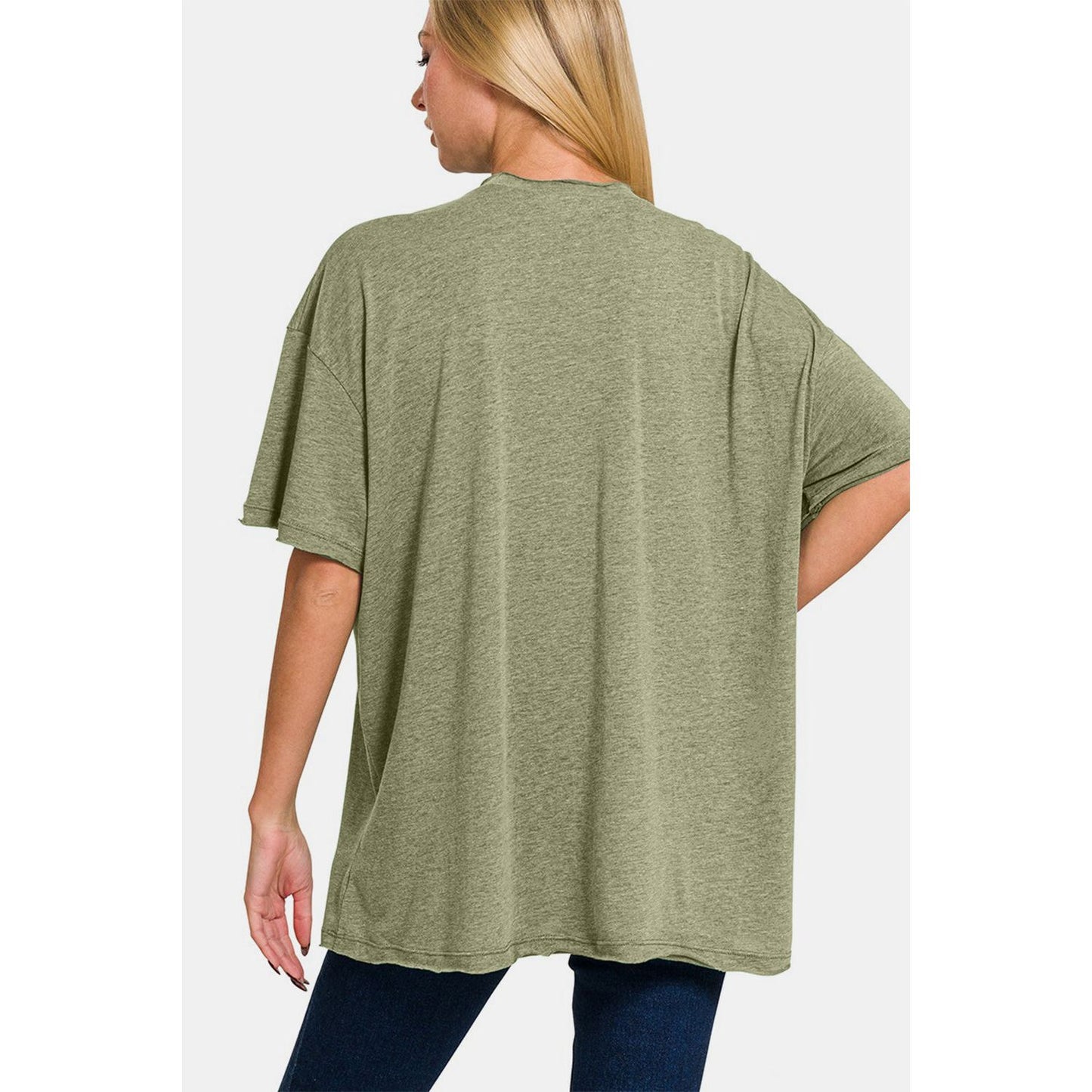 Zenana Drop Shoulder Oversized Front Pocket T-Shirt