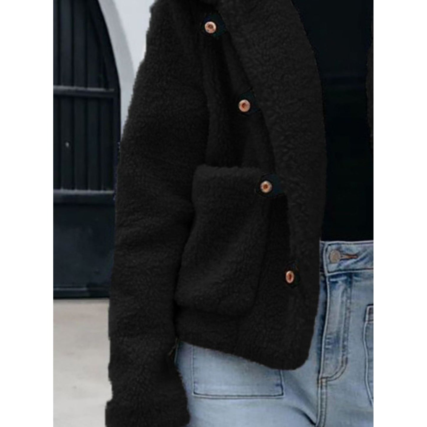 Snap Down Long Sleeve Fuzzy Jacket