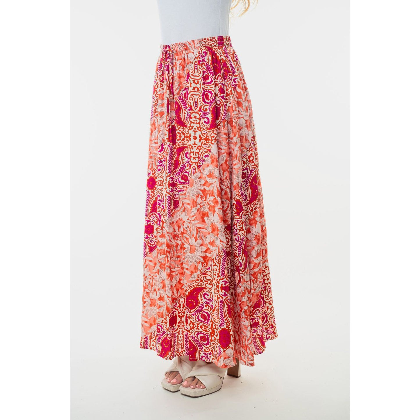 White Birch Full Size High Waisted Floral Woven Skirt