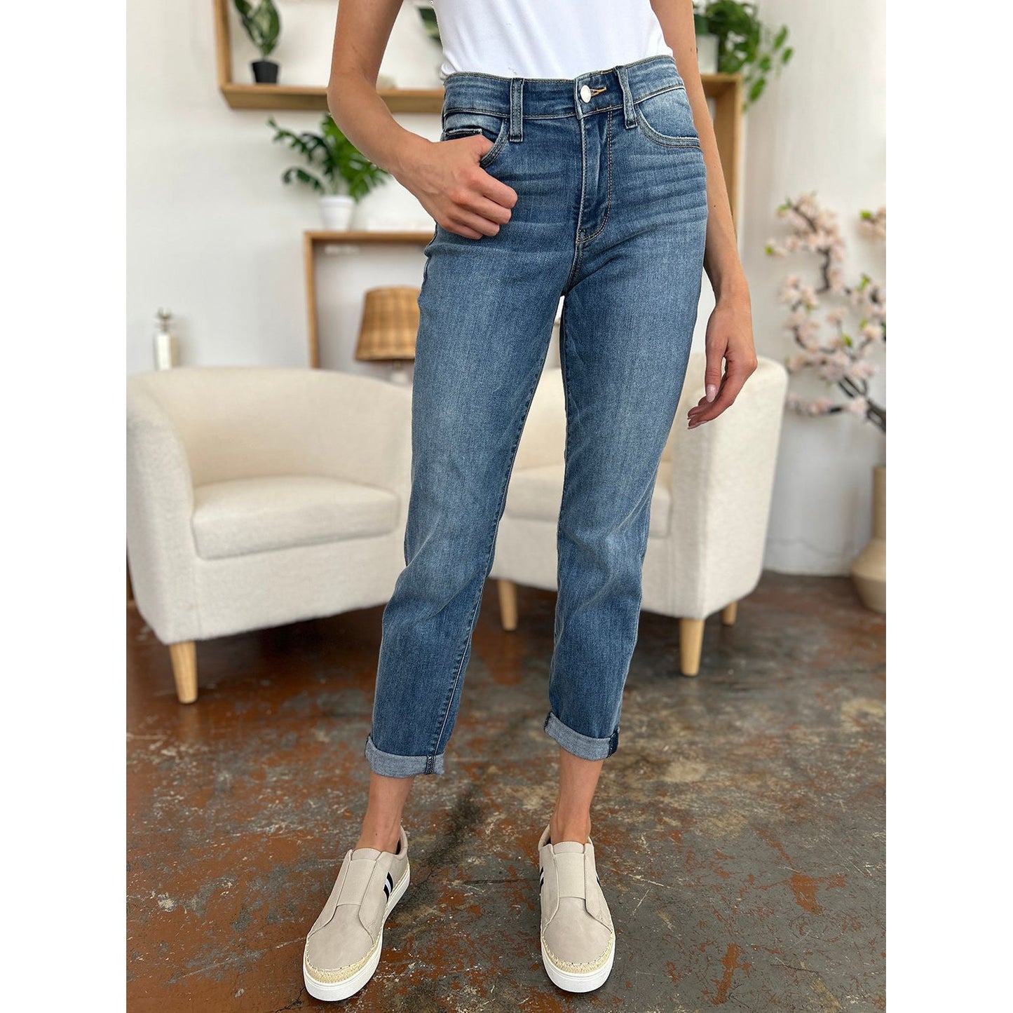 Judy Blue Full Size Cuffed Hem Slim Jeans