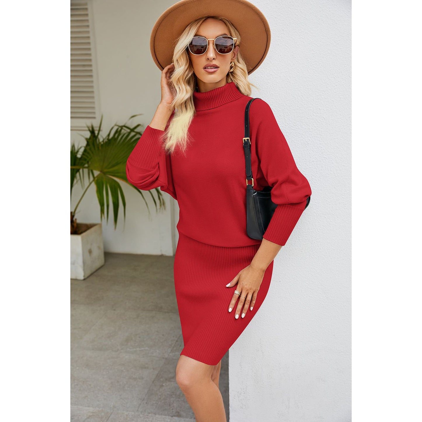 Ribbed Mock Neck Long Sleeve Dress