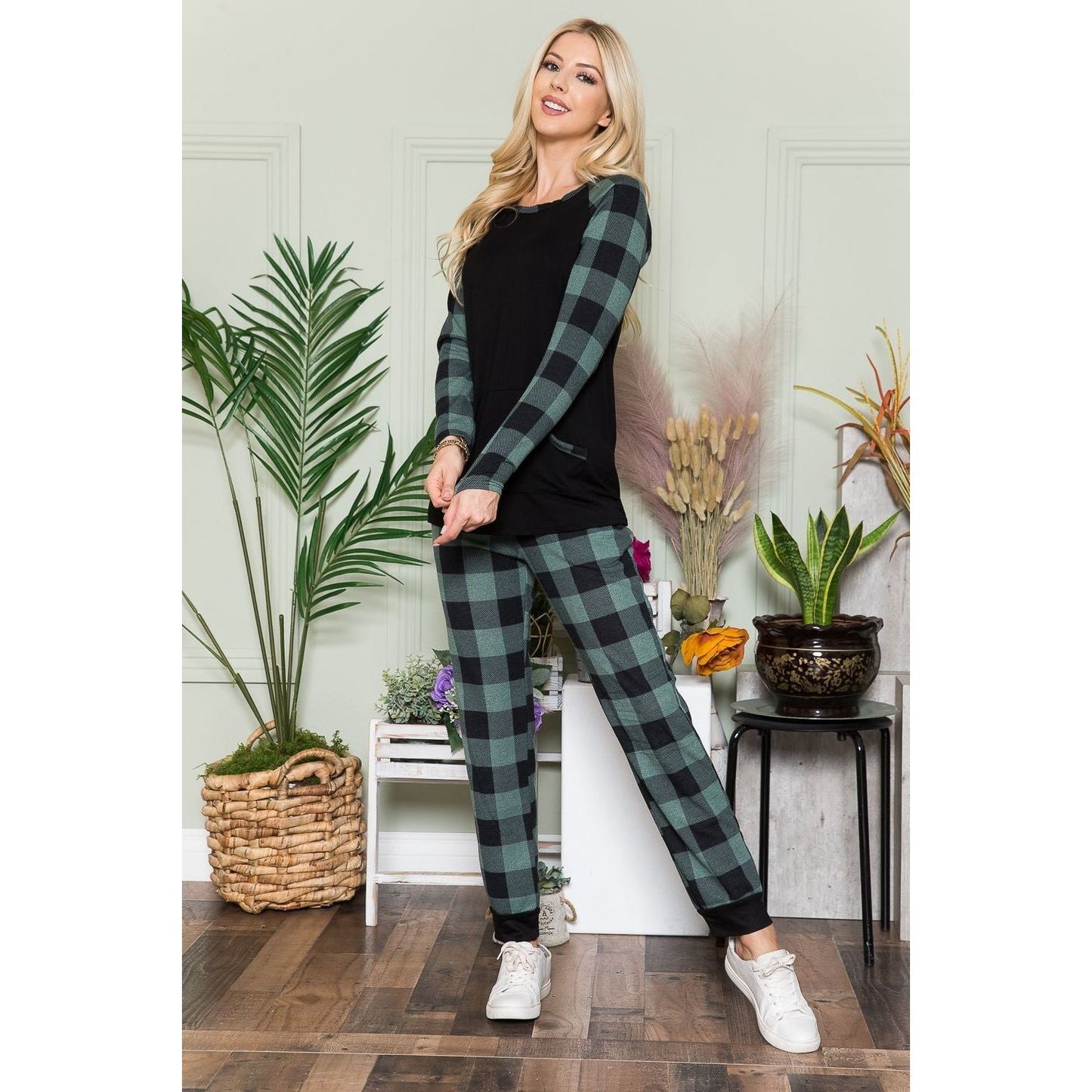 Celeste Plaid Long Sleeve T-Shirt with Pockets