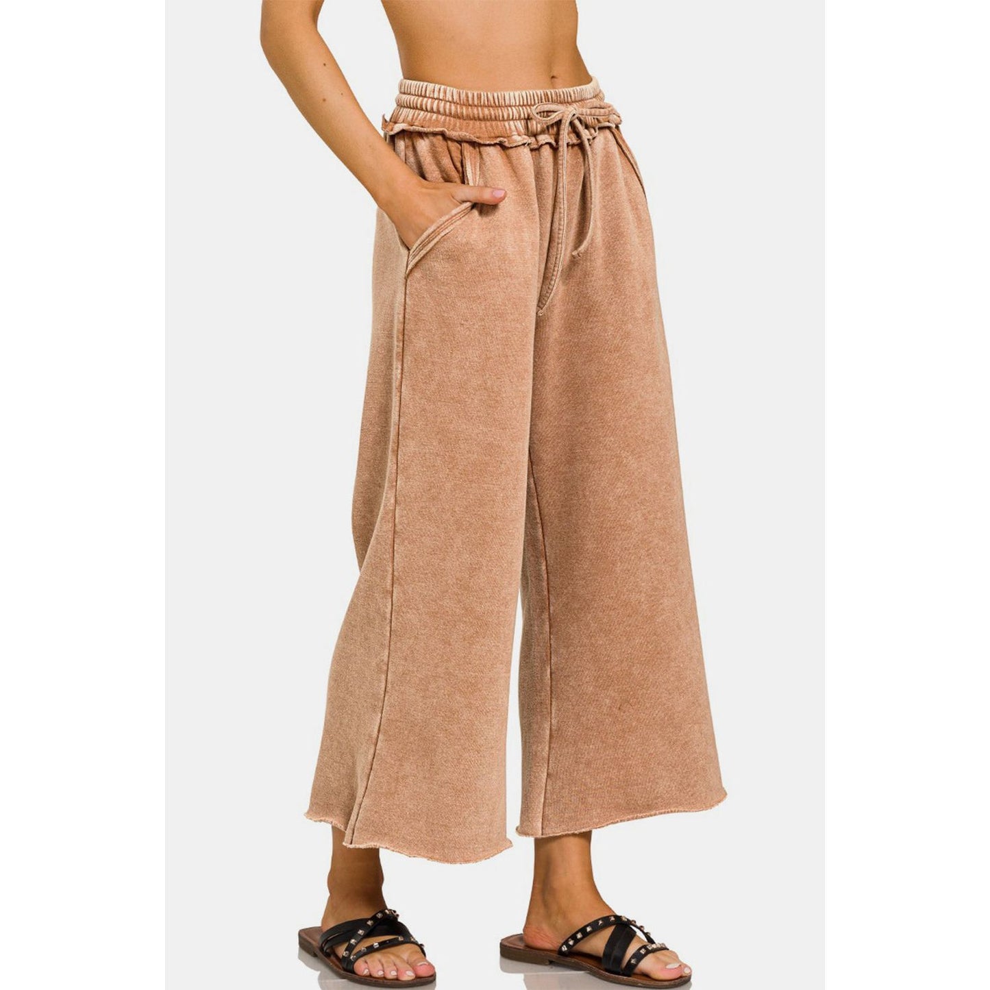 Zenana Acid Wash Fleece Wide Leg Pants