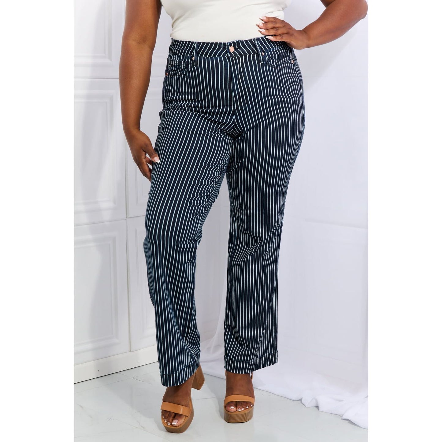 Judy Blue Cassidy Full Size High Waisted Tummy Control Striped Straight Jeans