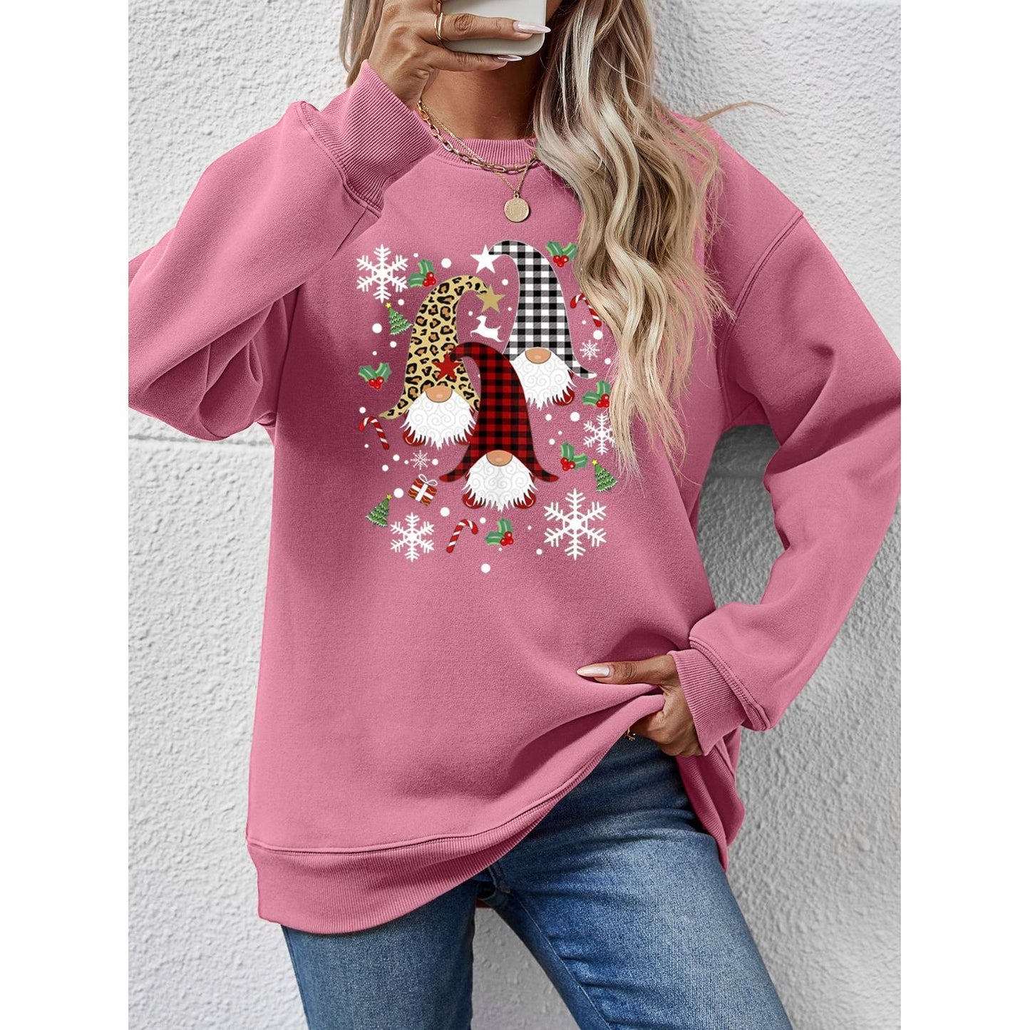 Faceless Gnomes Graphic Drop Shoulder Sweatshirt