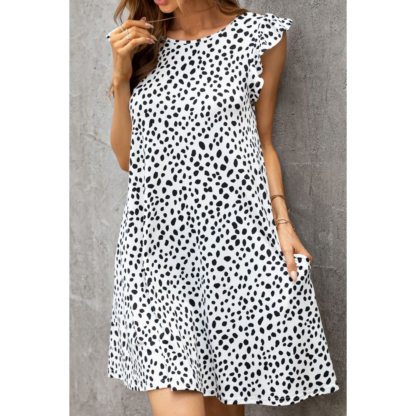 Butterfly Sleeve Round Neck Dress