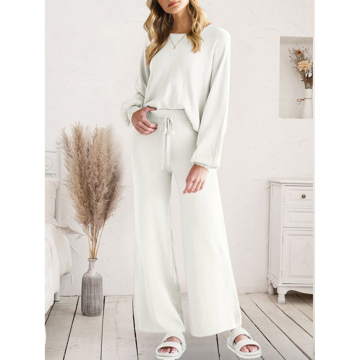 Long Sleeve Lounge Top and Drawstring Pants Set