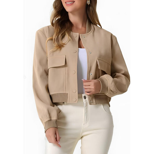 Pocketed Snap Down Baseball Collar Jacket