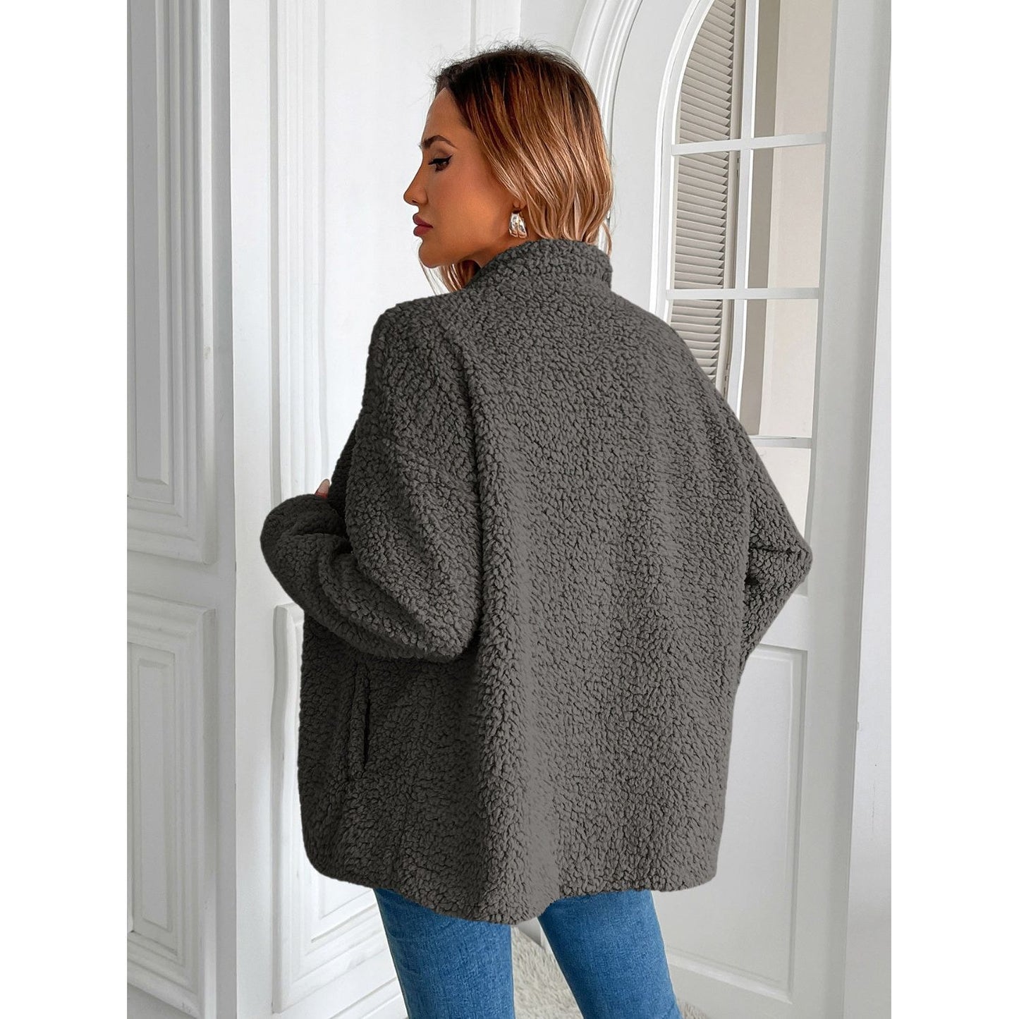 Ivy Lane Zip Up Long Sleeve Fuzzy Jacket