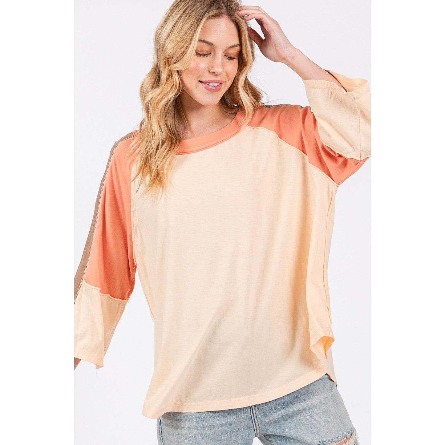 SAGE + FIG Color Block Curved Hem T-Shirt