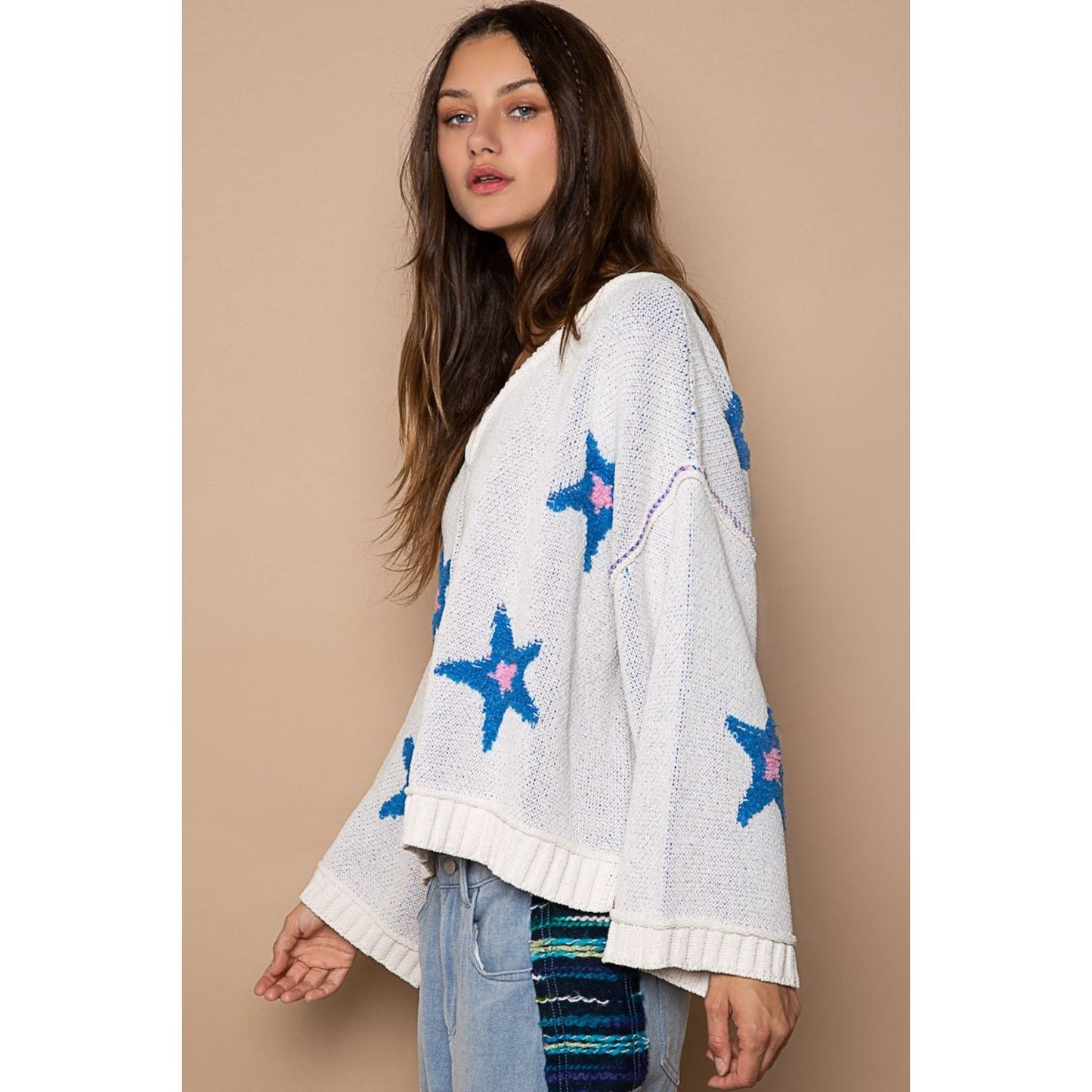 POL Long Sleeve Star Patch Sweater