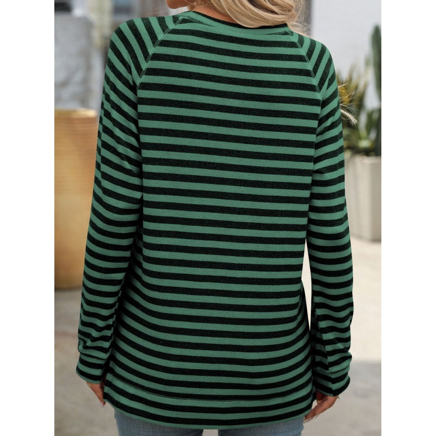 Mandy Striped Round Neck Long Sleeve T-Shirt