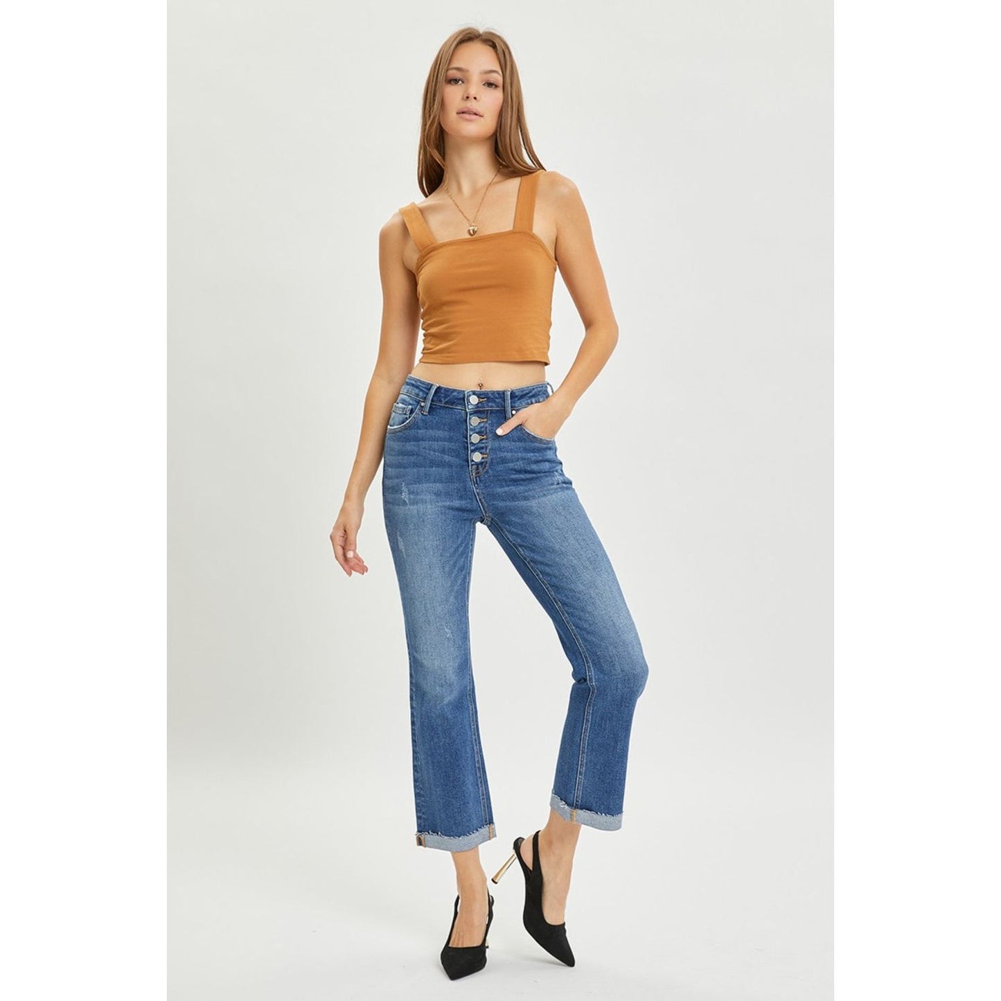 RISEN Full Size Button Fly Cropped Bootcut Jeans