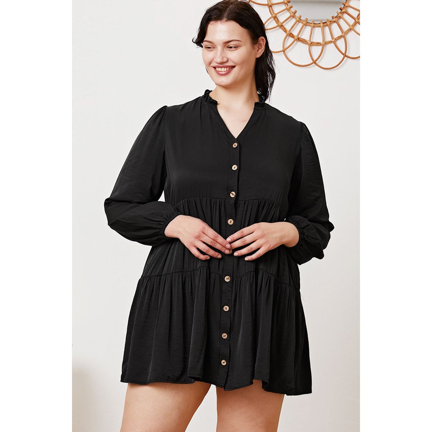 Ruffled Button Up Long Sleeve Tiered Shirt