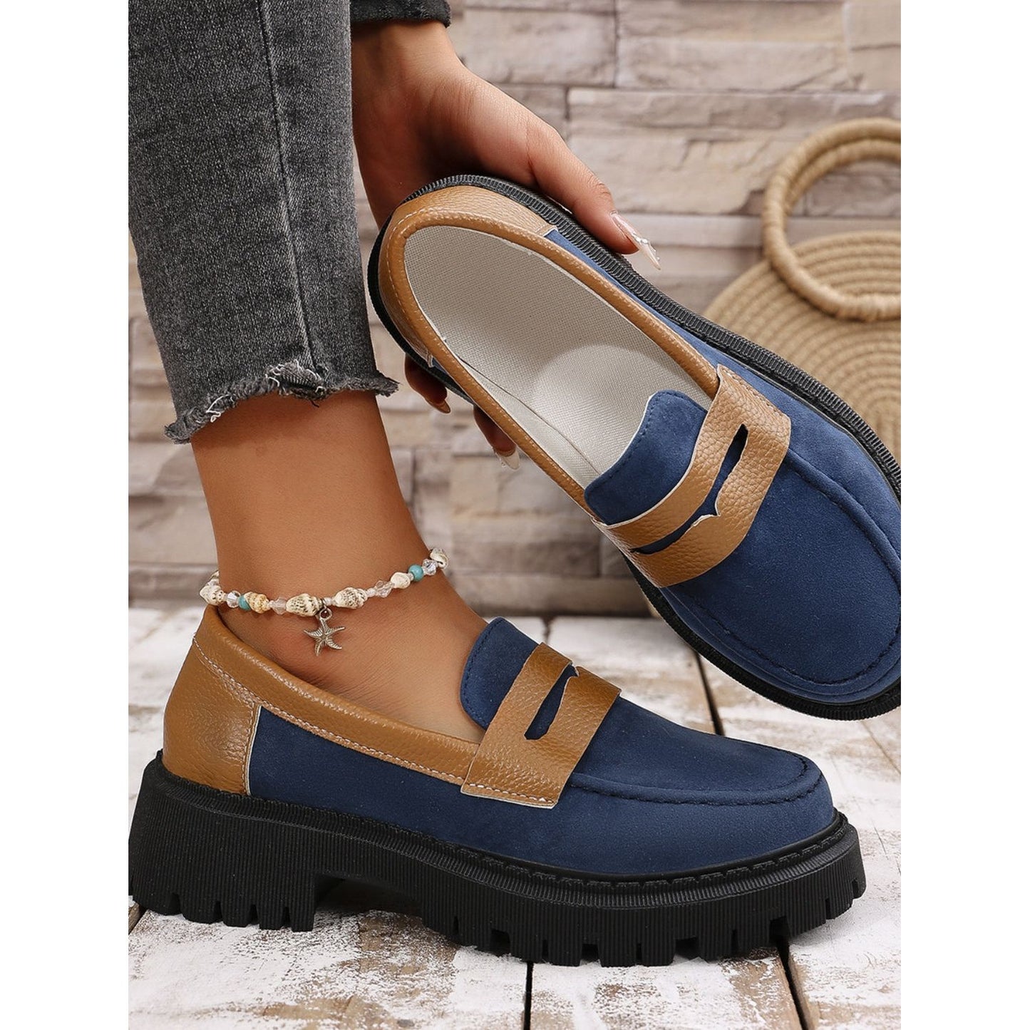 Contrast Suede Platform Loafers