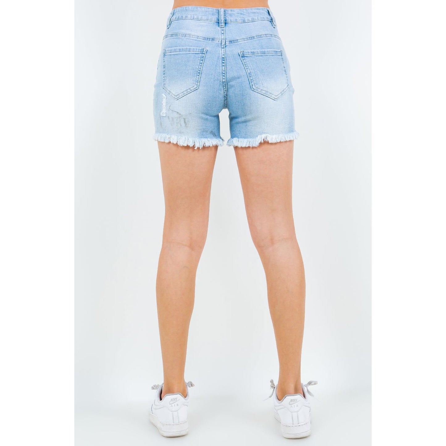 American Bazi High Waist Distressed Frayed Denim Shorts