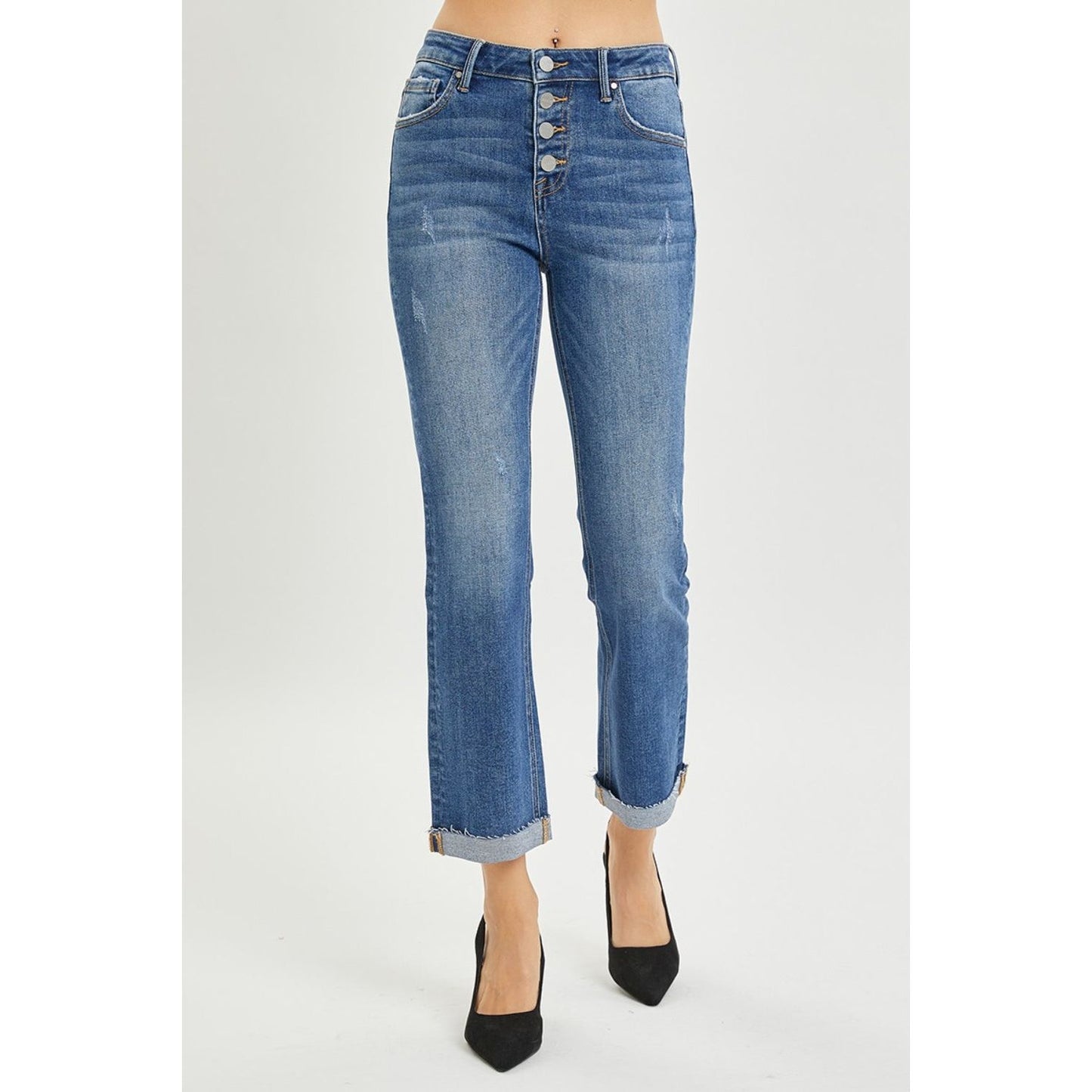 RISEN Full Size Button Fly Cropped Bootcut Jeans