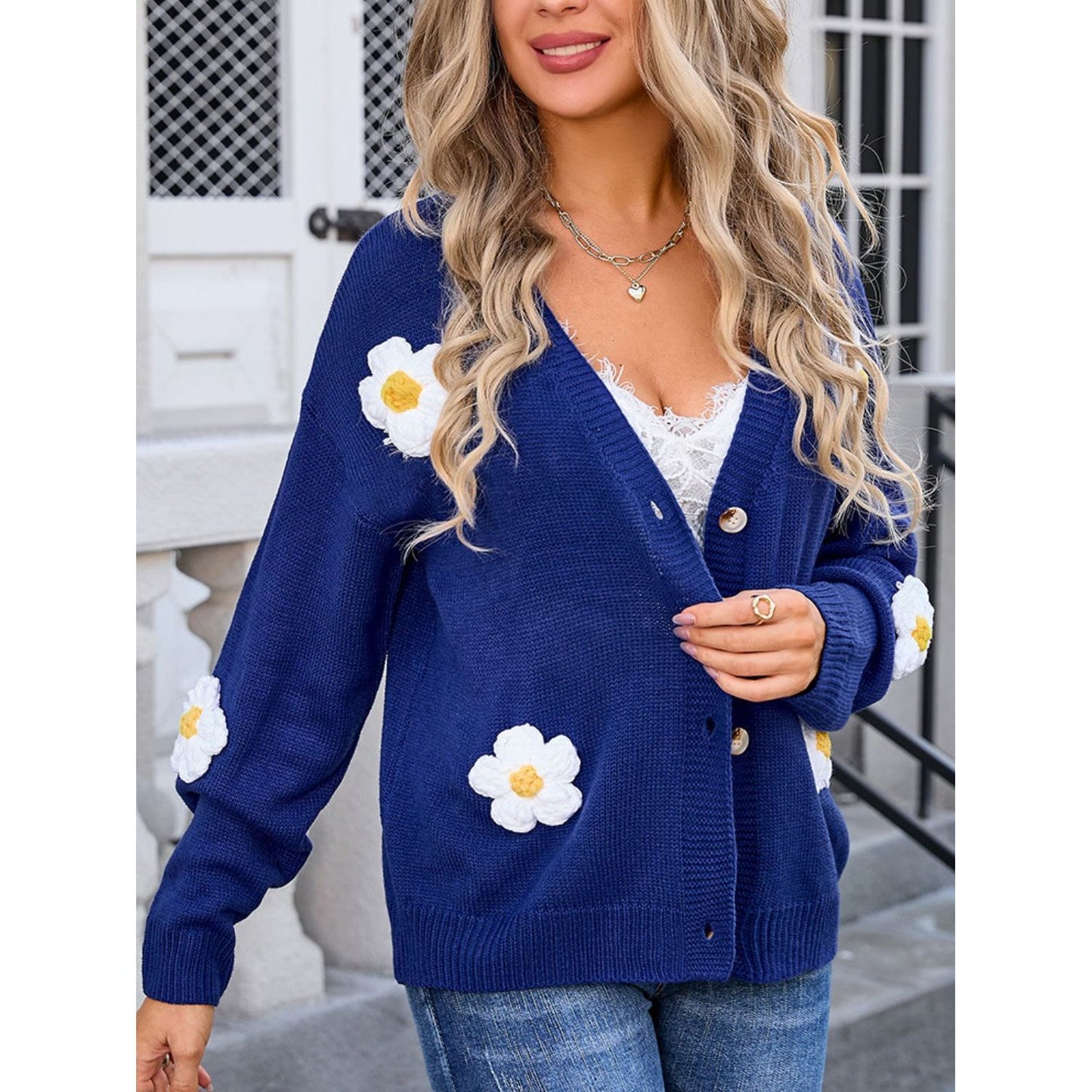 Angel Wings Crochet Flower Button Up Cardigan