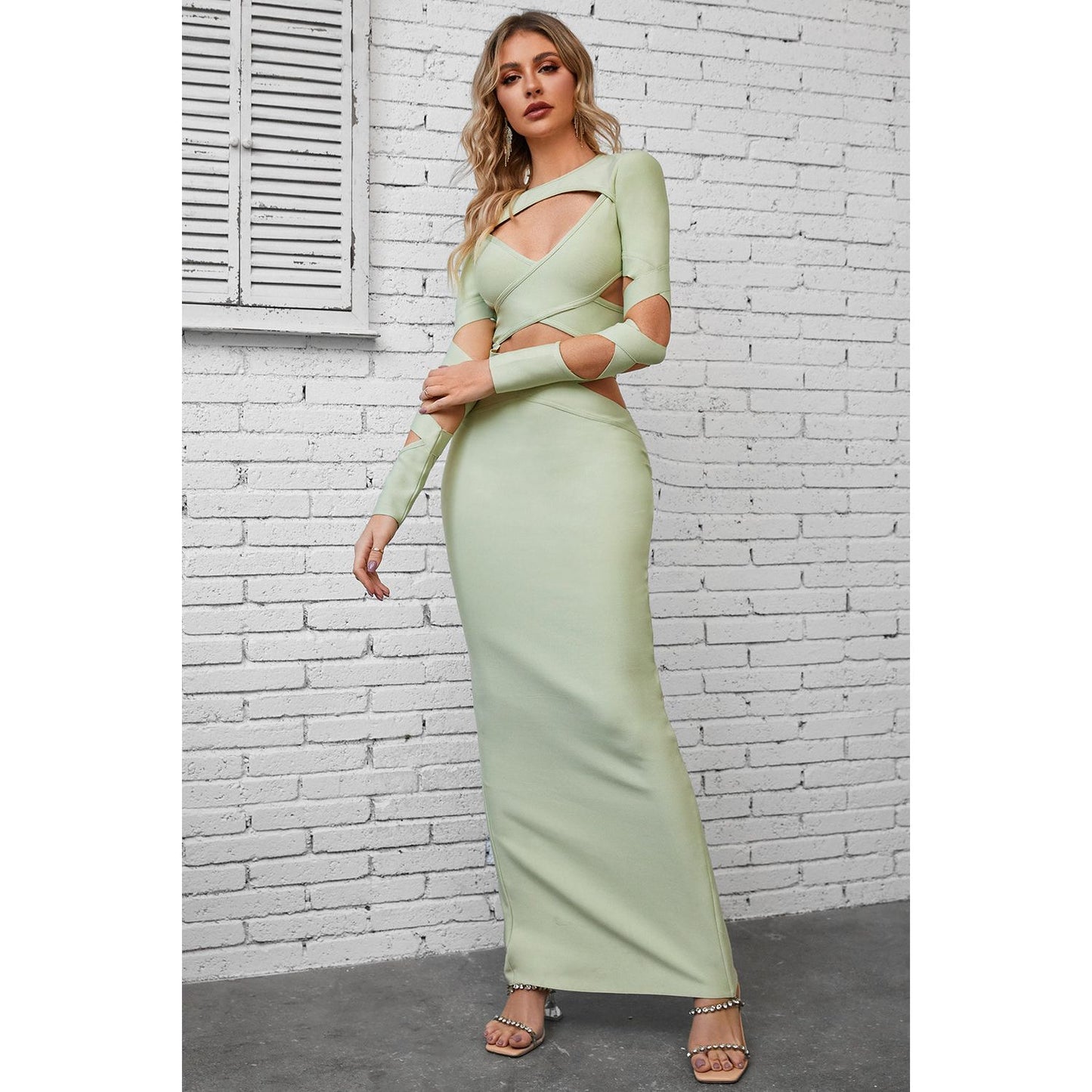 Cutout Round Neck Maxi Wrap Dress