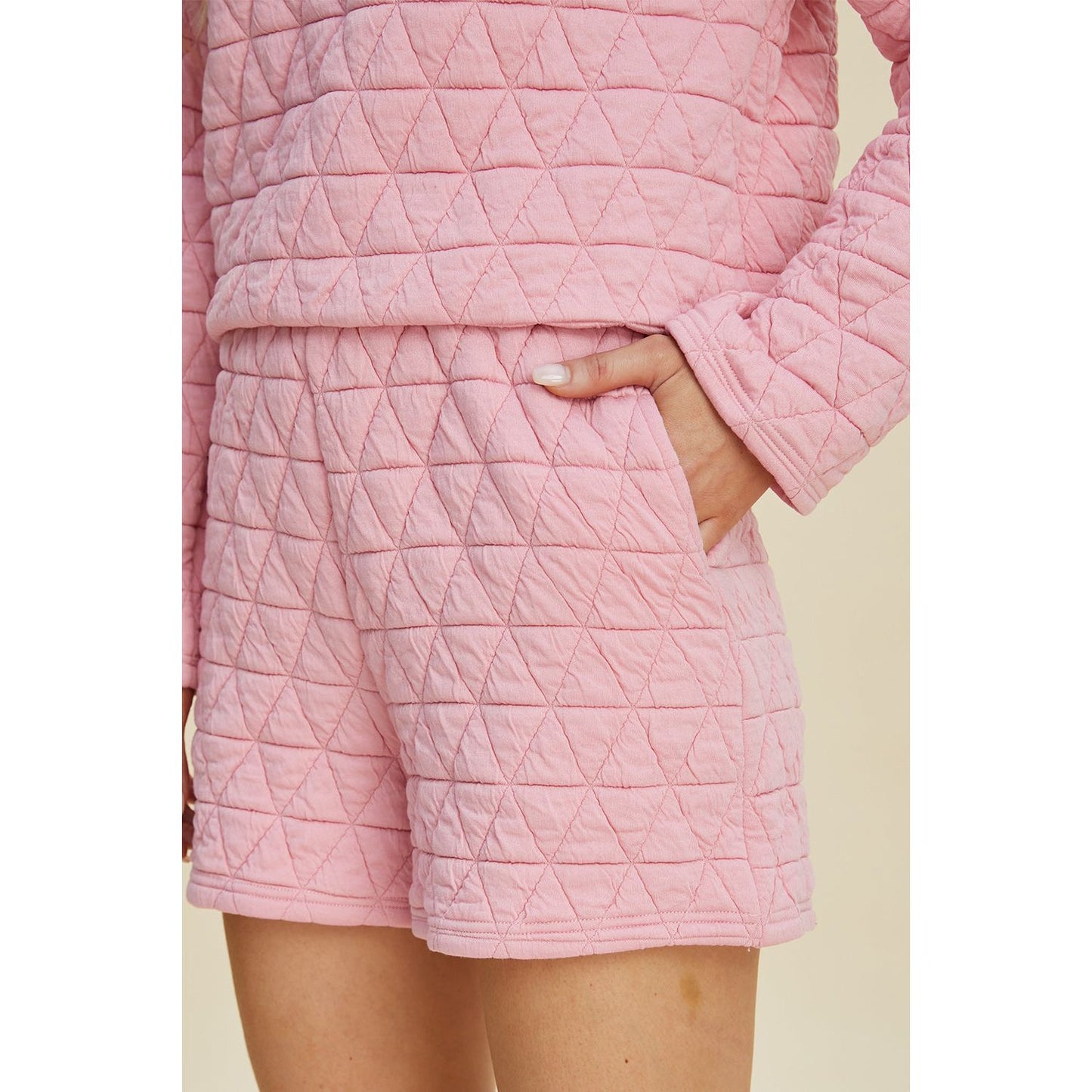 Double Take Full Size Texture Round Neck Long Sleeve Top and Shorts Set