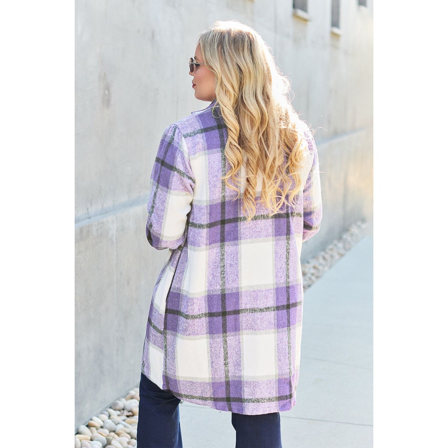 Double Take Full Size Plaid Button Up Lapel Collar Coat