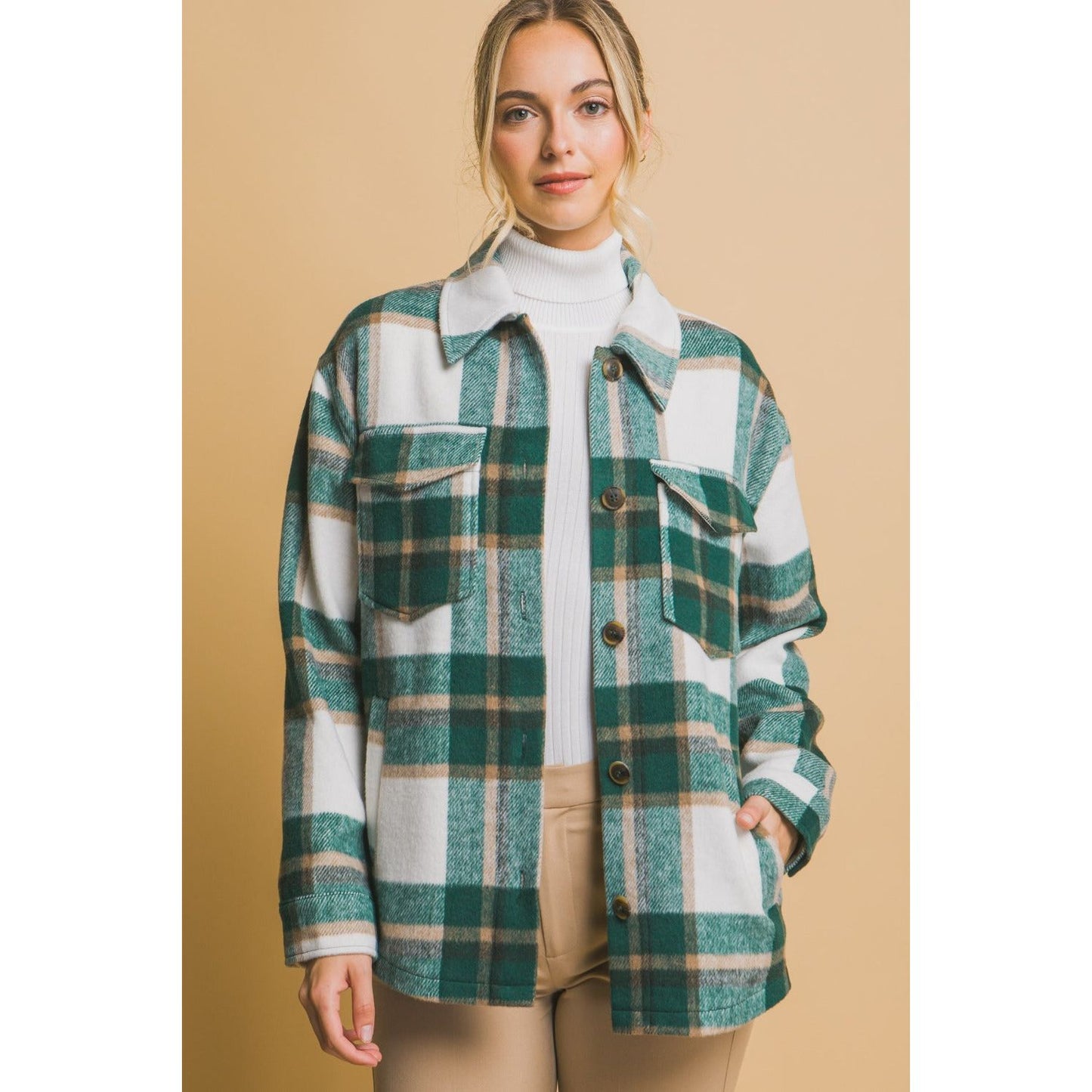 Love Tree Plaid Button Up Shacket