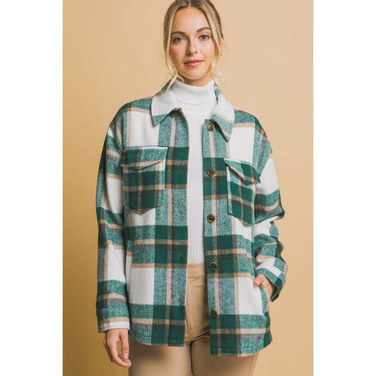 Love Tree Plaid Button Up Shacket