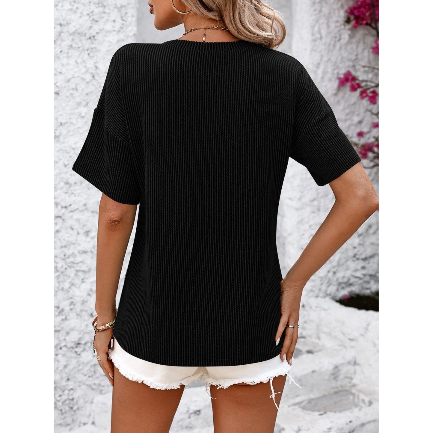 Mandy V-Neck Dropped Shoulder T-Shirt