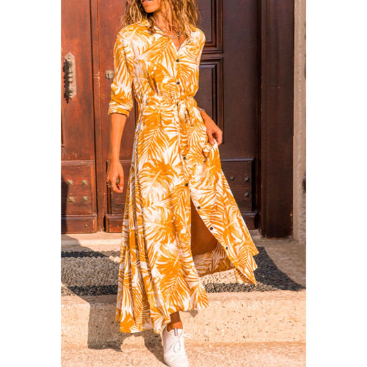 Botanical Print Maxi Shirt Dress